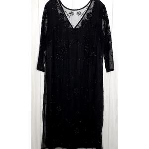 Roaman's Black Highly Embellished Black Knee Length Semi Formal Dress Size 16W